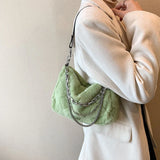 Plush Handbag with Fine Chains Texture Shoulder Bag