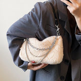 Plush Handbag with Fine Chains Texture Shoulder Bag