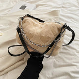 Plush Handbag with Fine Chains Texture Shoulder Bag