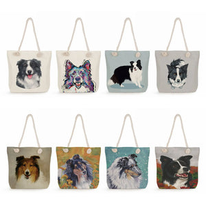 Watercolor Collie Dog Print Tote Bag - Large Capacity