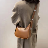 Retro Messenger Bag Lady Underarm Bag Wide Strap Solid Color Shoulder Bag