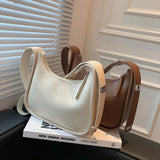 Retro Messenger Bag Lady Underarm Bag Wide Strap Solid Color Shoulder Bag