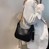 Retro Messenger Bag Lady Underarm Bag Wide Strap Solid Color Shoulder Bag