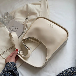 Retro Messenger Bag Lady Underarm Bag Wide Strap Solid Color Shoulder Bag