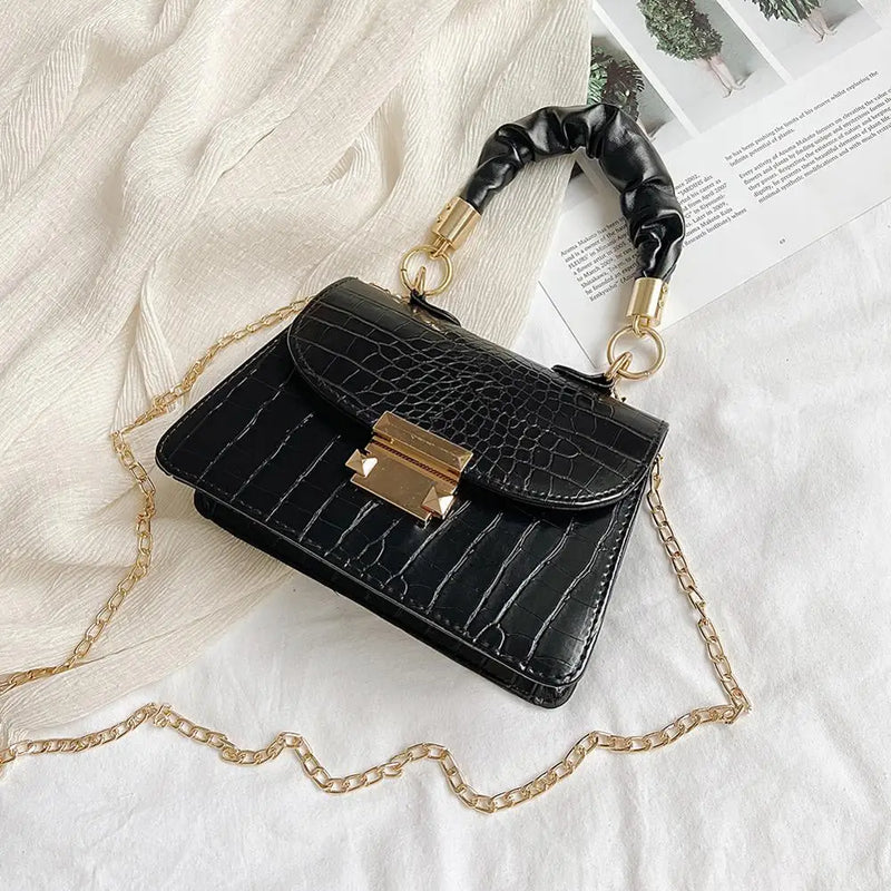 Casual PU Leather Sling Handbag Chain Shoulder Crossbody Bag