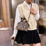 Retro Animal Print Womens Messenger Bag PU Shoulder Bag Shopping Purse