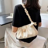 Soft PU Leather Pleated Shoulder Bag with Bow Chain Messenger Totes