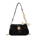Soft PU Leather Pleated Shoulder Bag with Bow Chain Messenger Totes