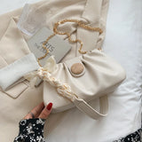 Soft PU Leather Pleated Shoulder Bag with Bow Chain Messenger Totes