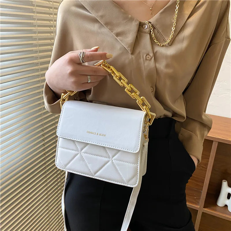 Embroidered Rhombus Chain Women's Shoulder Bag