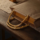 Burlap Jute Shopping Bag Handbag with Bamboo Loop Handles