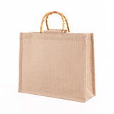 Burlap Jute Shopping Bag Bamboo Loop Handles Tote Grocery Bags