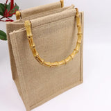 Jute Shopping Bag Handbag Bamboo Loop Handles Tote Retro DIY Beach Bag