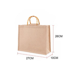 Jute Shopping Bag Handbag Bamboo Loop Handles Tote Retro DIY Beach Bag