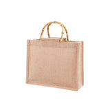 Jute Shopping Bag Handbag Bamboo Loop Handles Tote Retro DIY Beach Bag