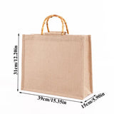 Burlap Jute Shopping Bag Handbag Bamboo Loop Handles Tote Beach Bag