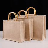 Jute Shopping Bag Handbag Bamboo Loop Handles Tote Retro DIY Beach Bag