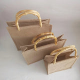 Jute Shopping Bag Handbag Bamboo Loop Handles Tote Retro DIY Beach Bag