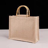 Jute Shopping Bag Handbag Bamboo Loop Handles Tote Retro DIY Beach Bag