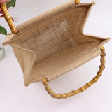 Jute Shopping Bag Handbag Bamboo Loop Handles Tote Retro DIY Beach Bag