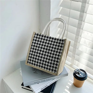 Portable Canvas Lunch Fruit Zipper Bag Tote Lattice Waterproof