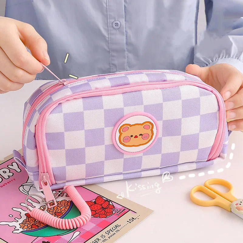Portable Cartoon Bear Pencil Case with Pen Insert Animal Pencil Bag