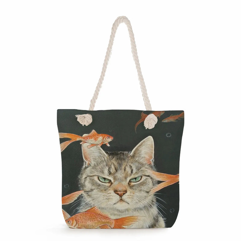 Cute Cartoon Cat Print Tote Bag for Women