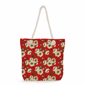 Floral Print Handbags For Women Red Shoulder Bags High Capacity Travel Beach Bag