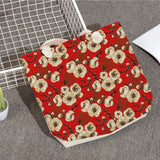 Floral Print Handbags For Women Red Shoulder Bags High Capacity Travel Beach Bag