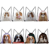 Portable Charles Spaniel Dog Print Drawstring Pocket Softback Bag