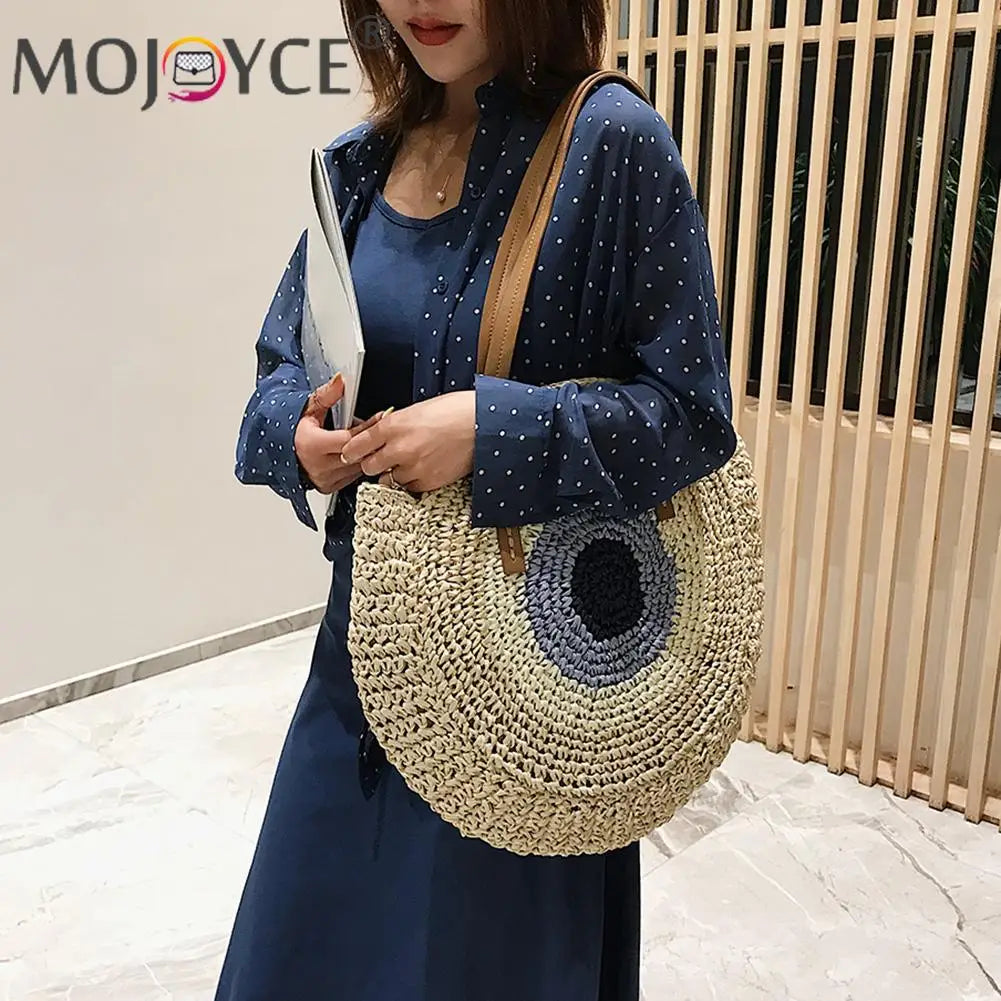 Women's Round Straw Rattan Shoulder Bag
