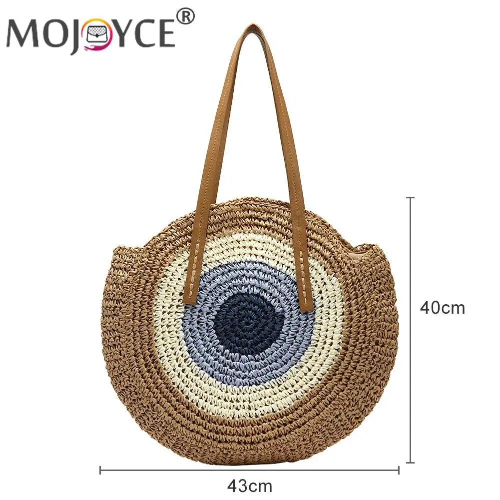 Women's Round Straw Rattan Shoulder Bag