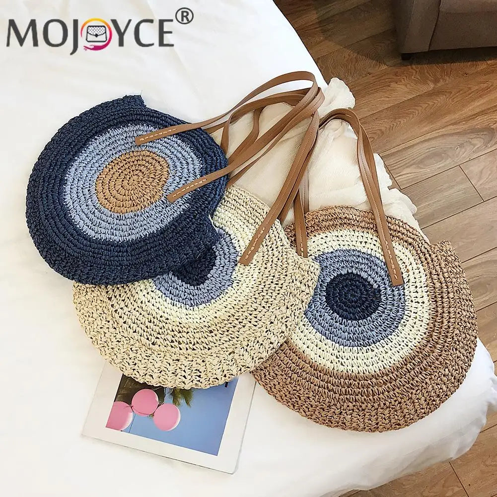 Women's Round Straw Rattan Shoulder Bag