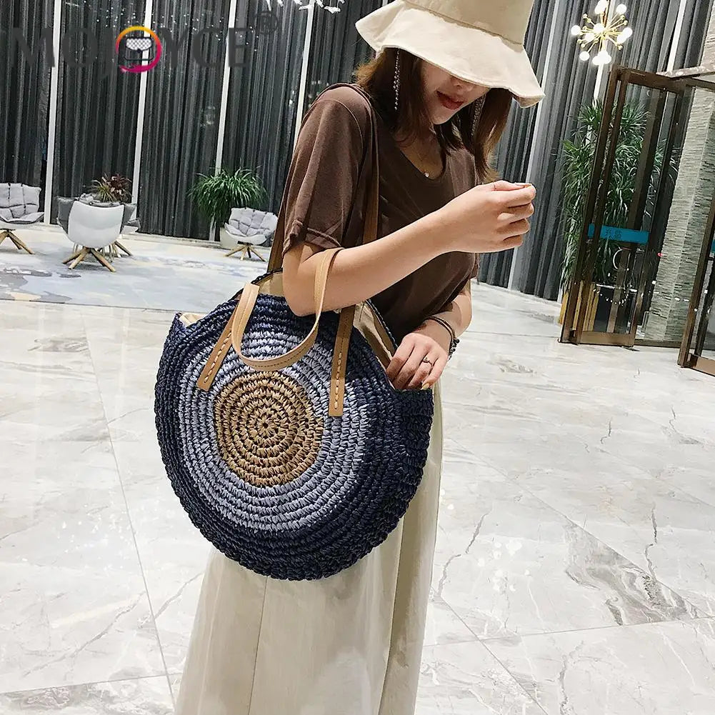 Women's Round Straw Rattan Shoulder Bag