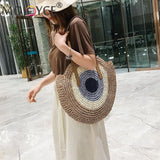 Women's Round Straw Rattan Shoulder Bag