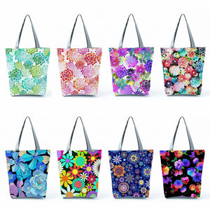 Colorful Flower Print Handbags Customizable High Capacity Women Tote Bag