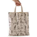 Cotton Linen Music Note Tote Shopping Bag Keyboard Pattern Handbag Music Bag