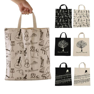 Cotton Linen Music Note Tote Shopping Bag Keyboard Pattern Handbag Music Bag