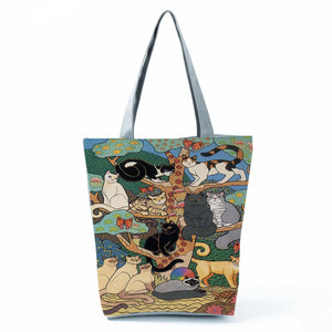 Portable Butterfly Shopping Bag Women Tote Shoulder Bag 3D Cat Harajuku Handbag