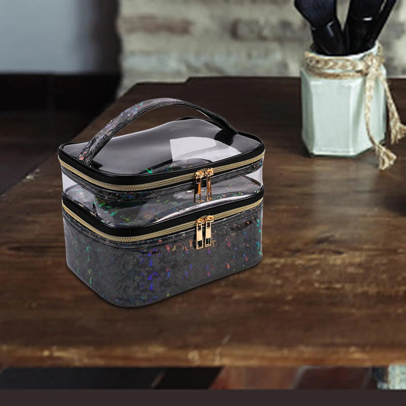 Portable Double Layer Cosmetic Bag Makeup Bag Toiletry Bag