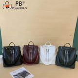 Portable Female Pure Zipper Backpacks Soft Anti-theft PU Leather Travel Knapsack