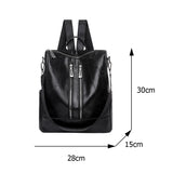 Portable Female Pure Zipper Backpacks Soft Anti-theft PU Leather Travel Knapsack