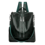 Portable Female Pure Zipper Backpacks Soft Anti-theft PU Leather Travel Knapsack