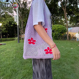Portable Flower Printing Shoulder Shopping Mesh Net Bag