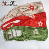 Flower Printing Mesh Net Shoulder Bag Foldable Reusable Eco-Friendly Handbag