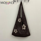 Portable Flower Printing Shoulder Shopping Mesh Net Bag