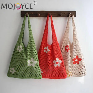 Portable Flower Printing Shoulder Shopping Mesh Net Bag