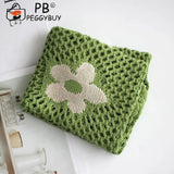 Flower Printing Mesh Net Shoulder Bag Foldable Reusable Eco-Friendly Handbag