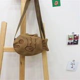 Portable Student Crossbody Phone Purse Fish Canvas Messenger Bag