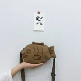 Portable Student Crossbody Phone Purse Fish Canvas Messenger Bag